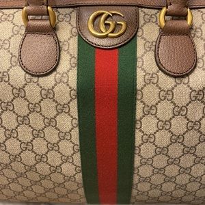 Gucci GG Supreme Monogram Web Medium Ophidia Carry-On Duffle Bag Brown. New!!!
